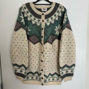 Vintage Marsh Landing Shetland Wool Heavyknit Cardigan Sweater Beige Large